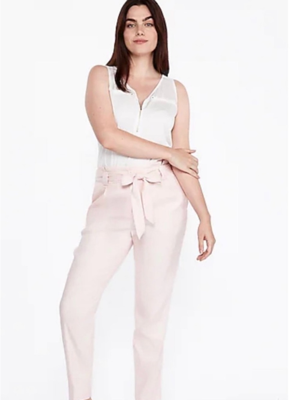 Express Blush Tie-Waist Paperbag Trousers